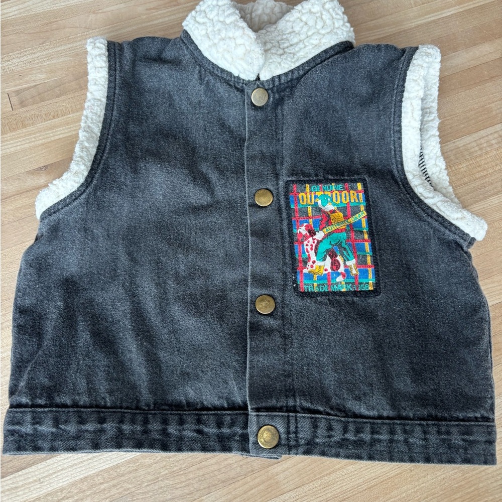 Vintage Made in USA Kids Outdoor Sherpa-Lined Denim Vest